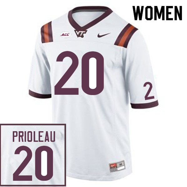 Women #20 P.J. Prioleau Virginia Tech Hokies College Football Jerseys Sale-White